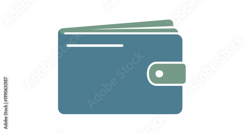Simple graphic representation of a blue wallet with green accents, closed