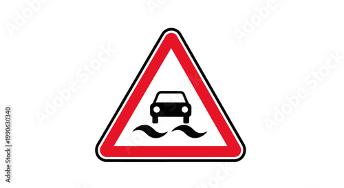 Warning sign indicating a slippery road ahead