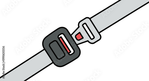 A simple illustration of a silver seatbelt with a black border and buckle