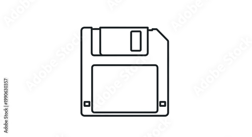Icon depicting a thick-lined, black outline of a classic 3.5-inch floppy disk