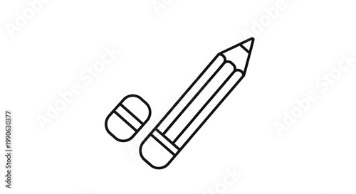 A black and white outline of a pencil and eraser are shown