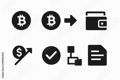 Crypto Transaction Icons. Cryptocurrency transactions. Filled icon set of Cryptocurrency transactions: crypto