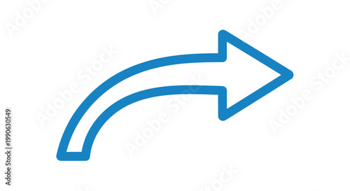 A simple curved blue arrow pointing right with a sharp arrowhead