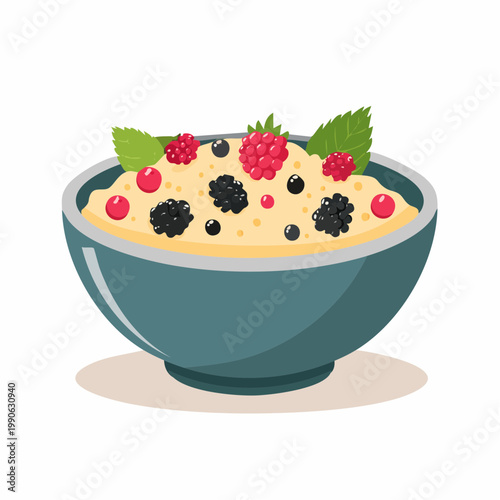 Bowl of Oatmeal with Mixed Berries and Mint