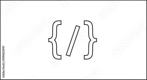 Abstract graphic featuring curly braces and a diagonal line