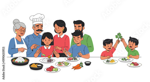 happy family having a meal together at a table