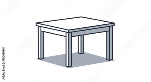 Simple isometric drawing of a white table with four legs casting a shadow