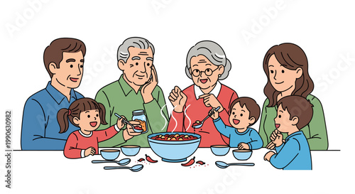 happy family eating cereal together at table