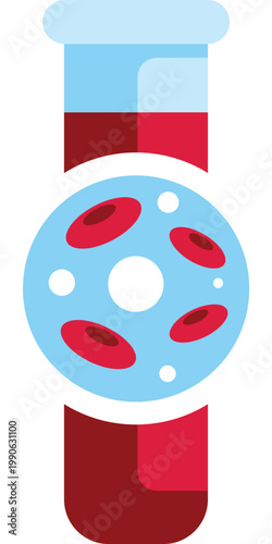 Blood sample and cells in a test tube for medical laboratory analysis