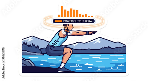 man in blue outfit exercising by serene lake with mountains