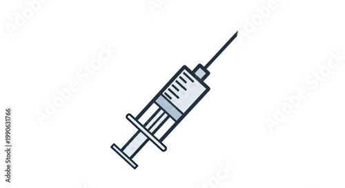 Stylized illustration of a medical syringe with a needle at an angle