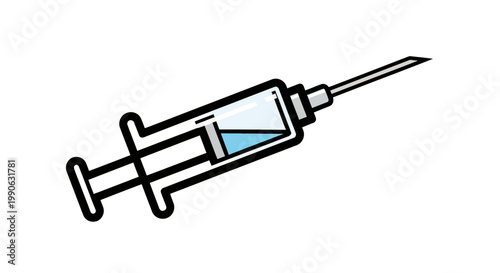 A stylized illustration of a syringe filled with blue liquid, ready for injection
