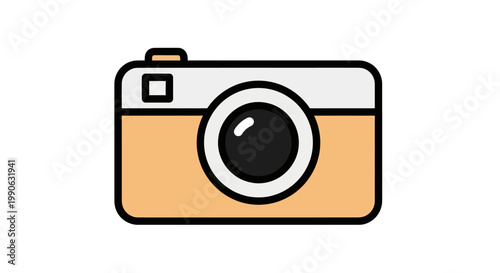 Minimalist flat graphic of a compact camera with a lens