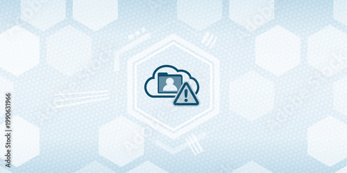 Cloud data security breach concept showing a folder icon with a user silhouette and a warning triangle sign representing unauthorized access or digital account theft