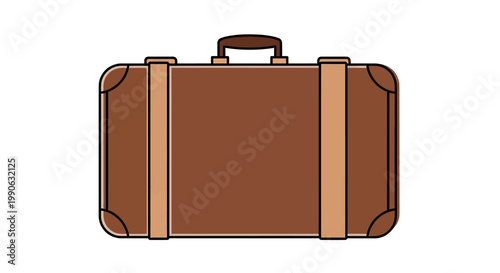 A simple, stylized brown suitcase with straps and a handle