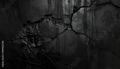 Close-up of a dark, cracked concrete wall with a distressed texture.
