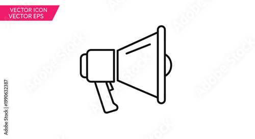 A simple black outline of a megaphone on a white background
