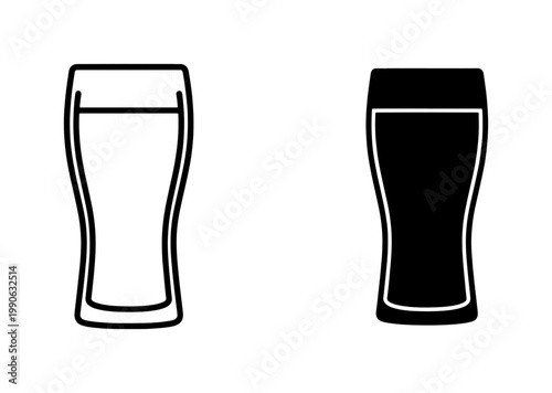Beer Glass Outline and Solid Black Icon Set