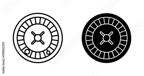 Casino Roulette Wheel Line and Solid Icon Set