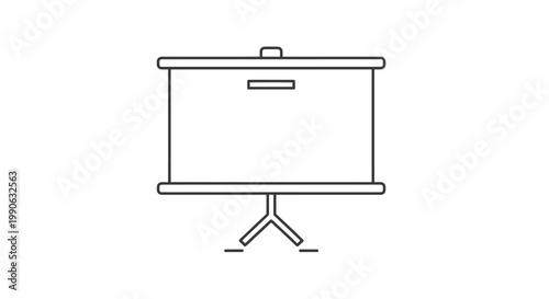 A black line drawing of a presentation easel with a blank screen