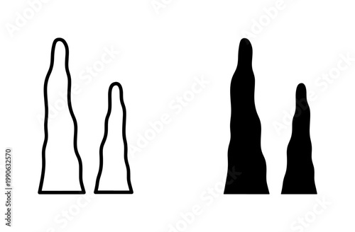 Stalagmite Cave Rock Formation Outline and Silhouette Icon Set