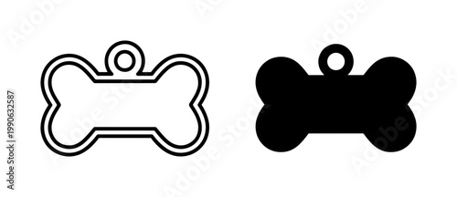 Bone Shaped Pet ID Tag Outline and Silhouette Icons