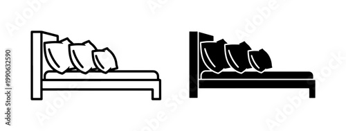 Modern Bed Icon Set with Pillows and Headboard