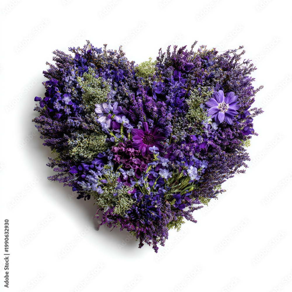Obraz premium Heart shaped lavender floral arrangement with purple flowers