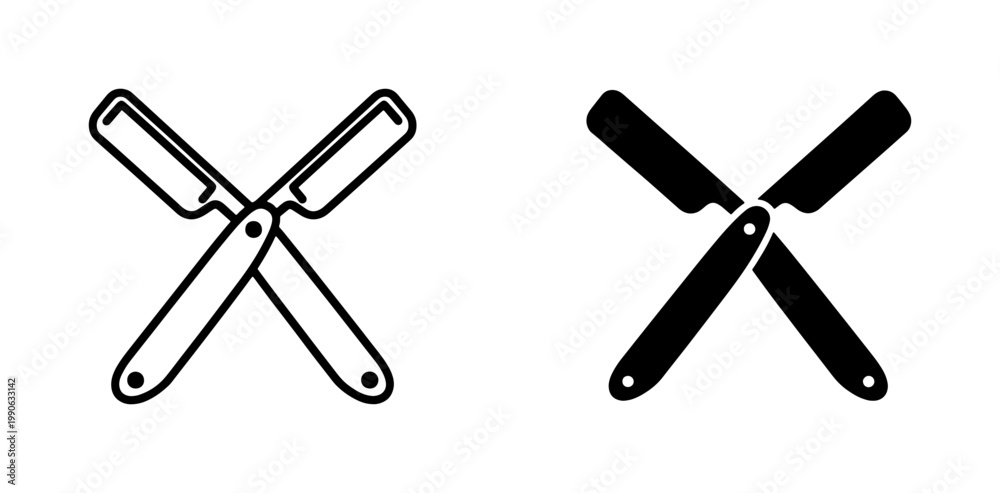 Fototapeta premium Crossed Straight Razor Barber Shop Icons
