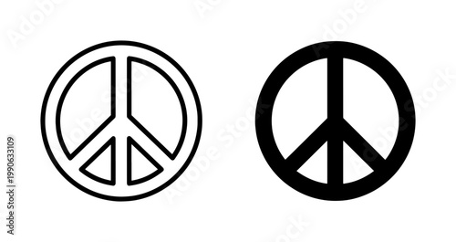 Minimalist Peace Symbol Outline and Solid Black Icon Set
