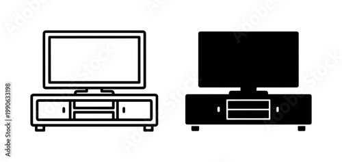 Television on Modern Cabinet Icon Set