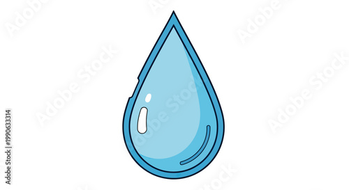 A stylized blue water drop with a black outline, featuring highlights