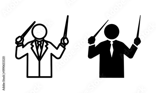Orchestra Conductor Icon Set with Baton and Suit