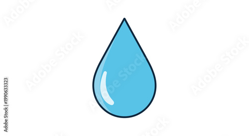A simple blue water droplet with a highlight, set against a white background