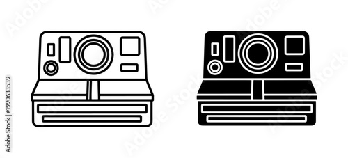 Retro Instant Camera Icon Set in Outline and Glyph Style