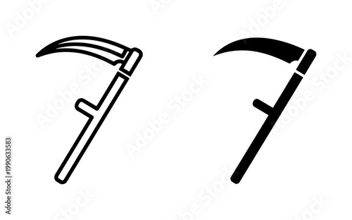 Grim Reaper Scythe Icon Set in Black Outline and Solid Style