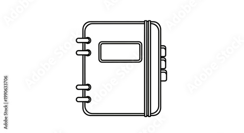 Clean line art icon of a closed notebook with rounded corners and binding