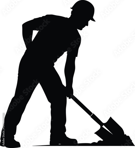 Professional construction worker silhouette digging