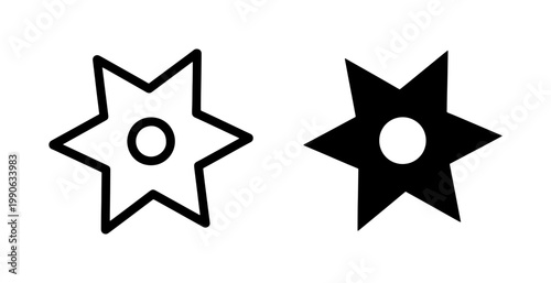 Six Point Star Icon Set with Outline and Solid Fill