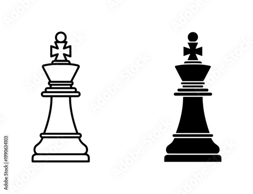 Black and White Chess King Piece Vector Icons