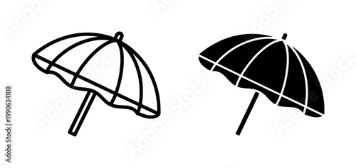 Beach Umbrella Icon Set in Line and Silhouette Style