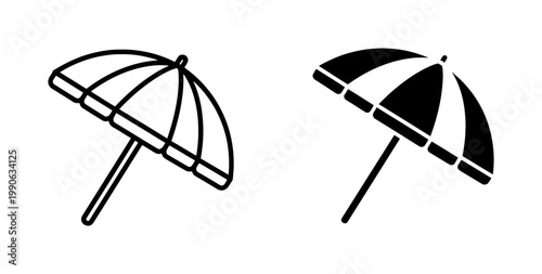 Beach Umbrella Icon Set in Line and Silhouette Style