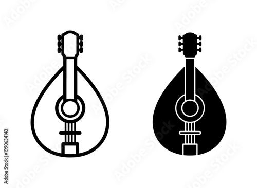 Traditional Mandolin Musical Instrument Outline and Silhouette Icons