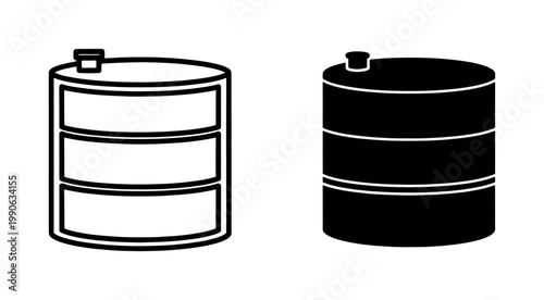 Oil barrel icon set in outline and solid black style
