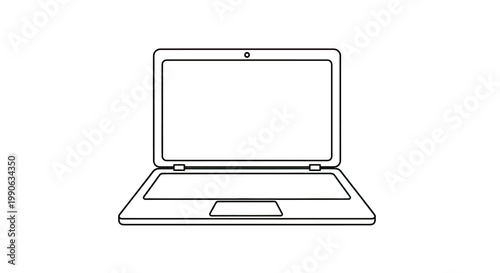 Simple outline drawing of an open laptop computer on a white background