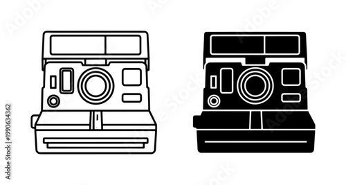 Vintage Instant Film Camera Outline and Silhouette Icons