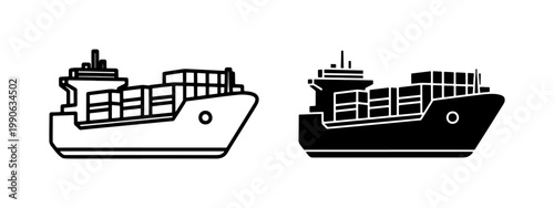Cargo Ship Icon Set for Logistics and Maritime Trade