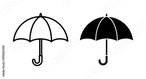 Black umbrella icon set with outline and solid fill styles
