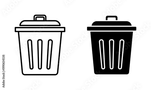 Trash bin line and solid black icon set