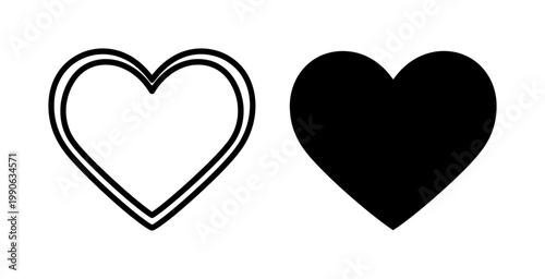 Black Heart Icon Set with Outline and Solid Shapes